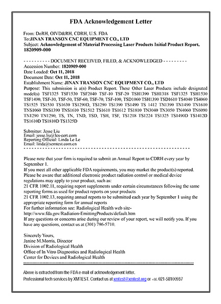 FDA Acknowledgement Letter