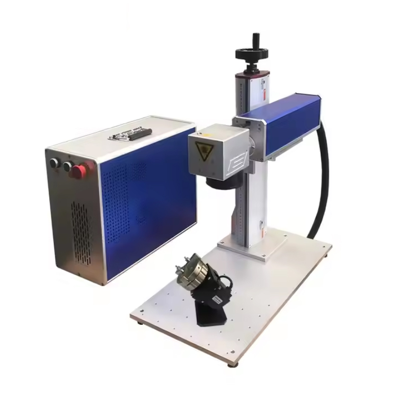 Mini Raycus 20W Rotary Axis Fiber Laser Metal Engraver Fiber Laser Marking Machine for Ring Bracelet Mugs